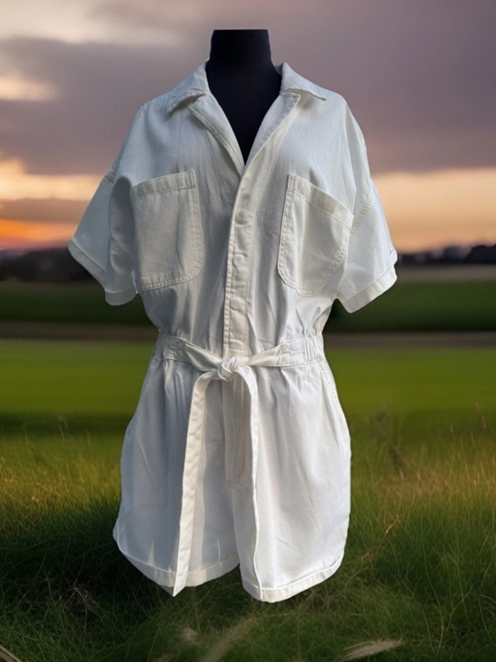 BDG Ivory Cotton Twill Belted Romper Size Large